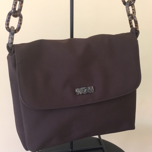 Brown Shoulder Bag with tortoise chain link strap - Picture 1 of 7